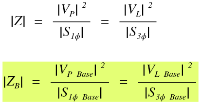 Calculating base impedance with base voltage and base power three phase or single phase