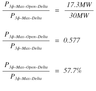 Open delta max power vs three phase delta example percentage