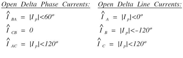 open delta phase and line current values